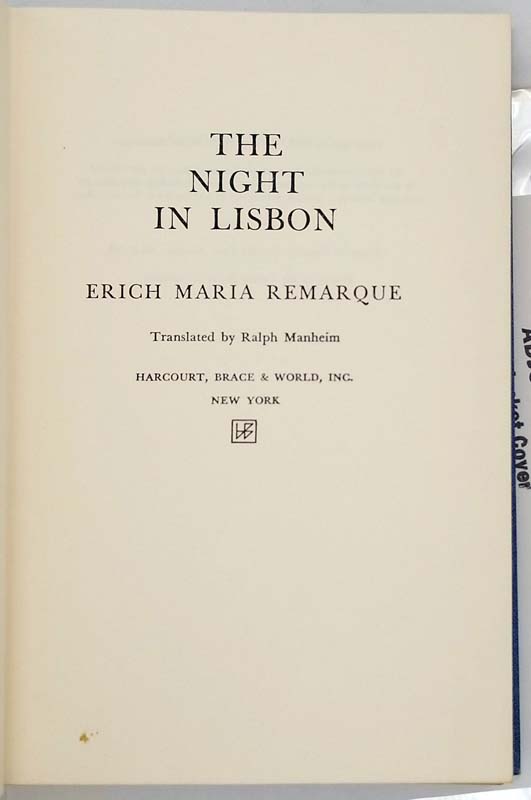 The Night in Lisbon - Erich Maria Remarque 1964