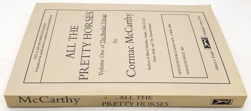 All the Pretty Horses - Cormac McCarthy ARC Uncorected Proof 1992
