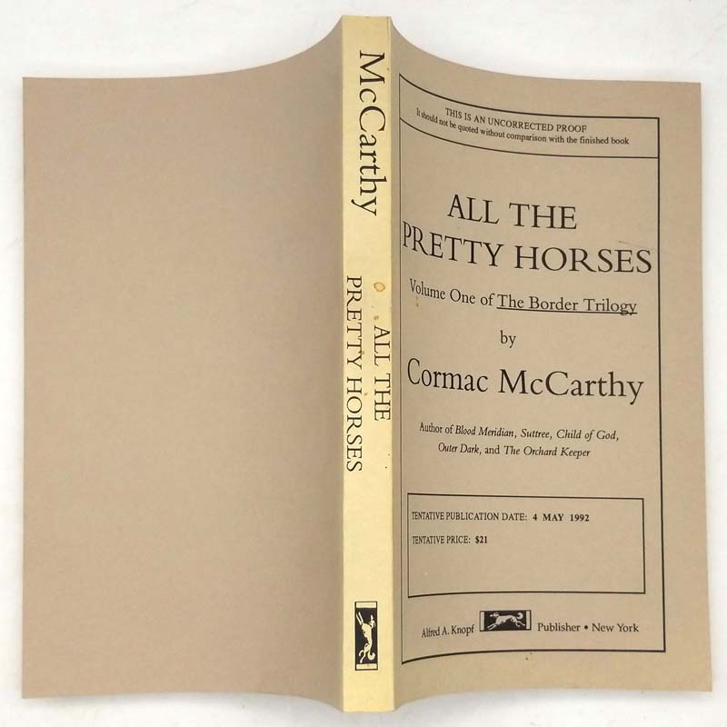 All the Pretty Horses - Cormac McCarthy ARC Uncorected Proof 1992