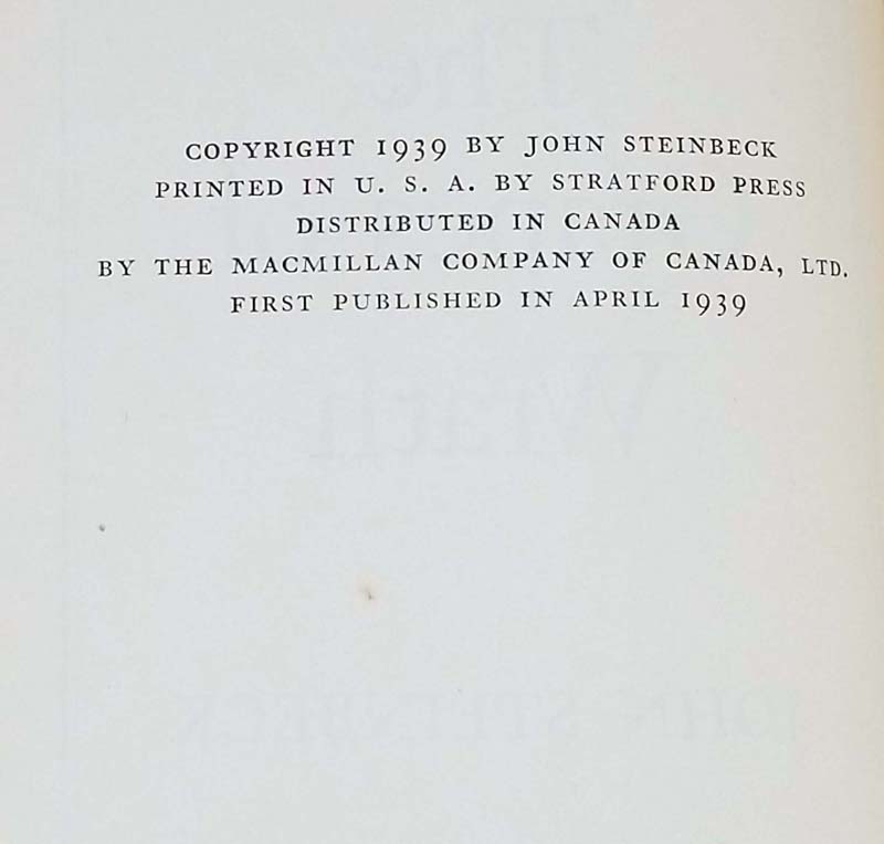 The Grapes of Wrath - John Steinbeck 1939 | 1st Edition