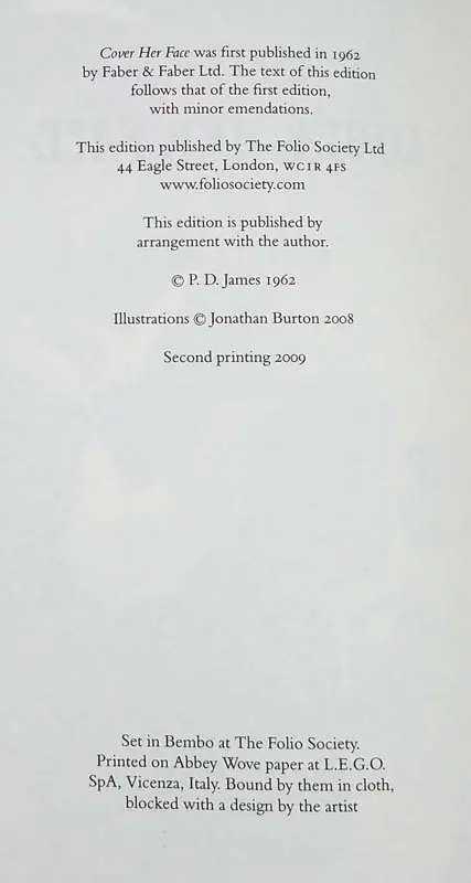 Cover Her Face - P.D. James 2009 | Folio Society