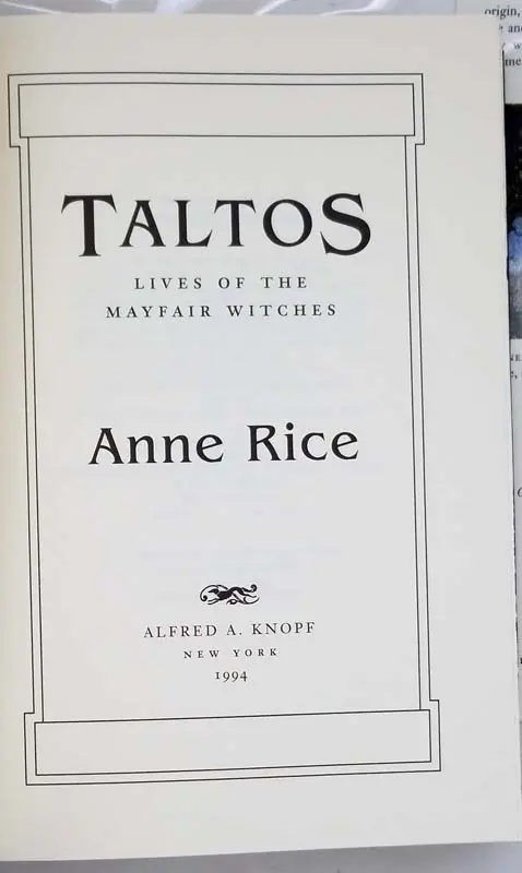 Taltos - Anne Rice 1994 SIGNED