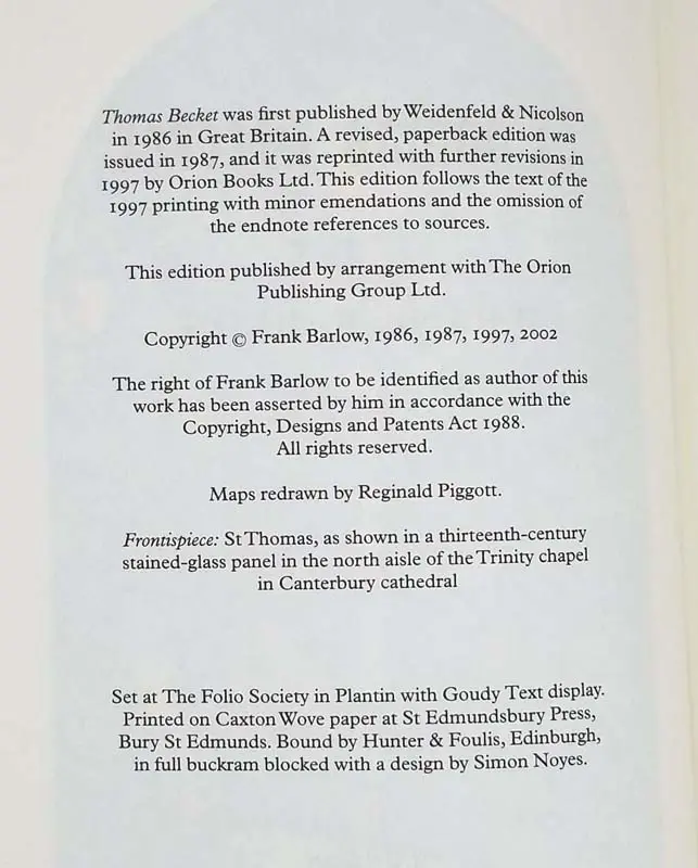 Thomas Becket - Frank Barlow 2002 | Folio Society