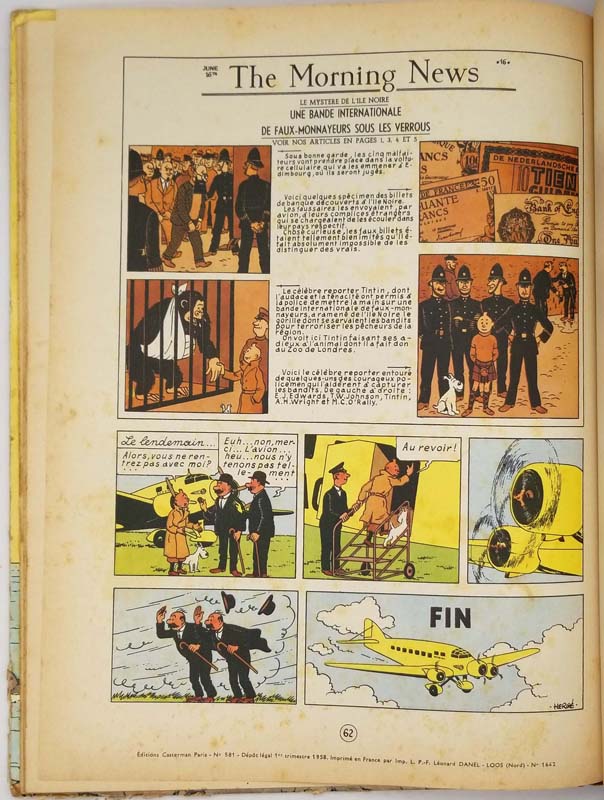 Tintin L'Île Noir - Hergé 1958