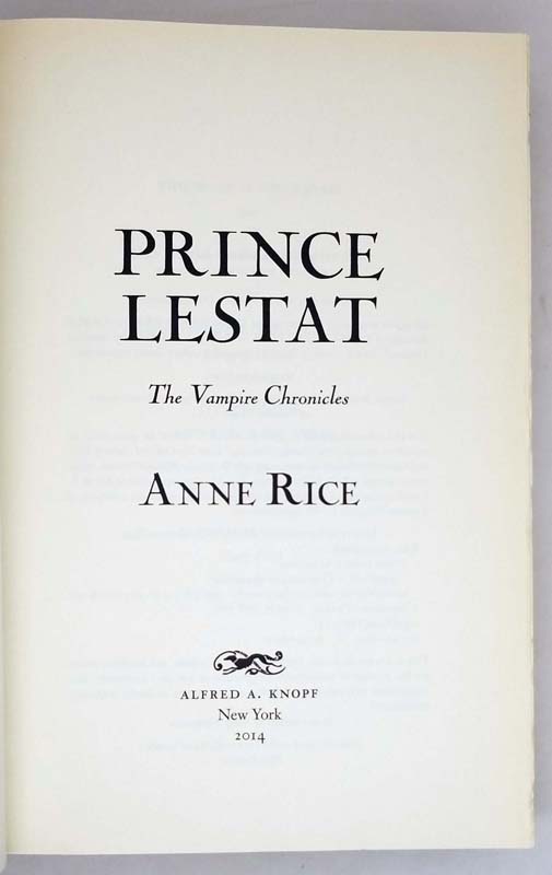 Prince Lestat - Anne Rice 2014 | 1st Edition SIGNED