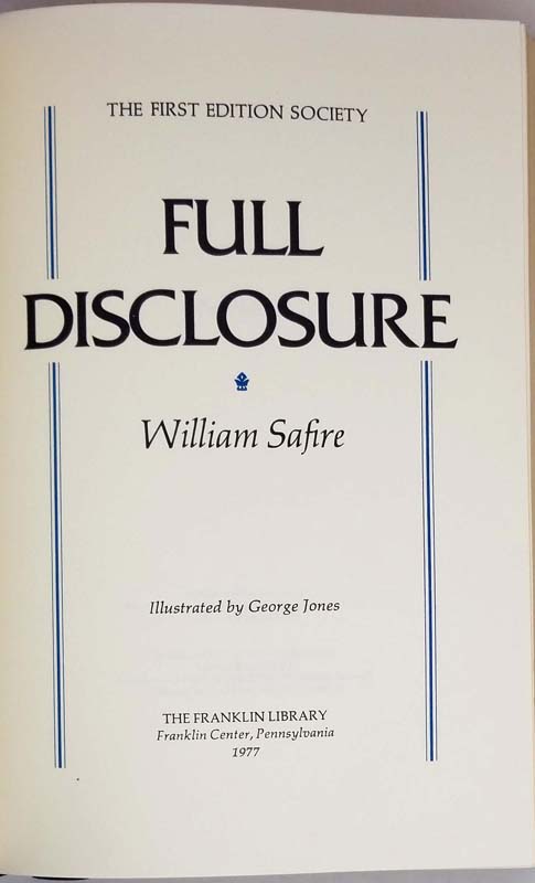 Full Disclosure - William Safire 1977 | 1st Edition