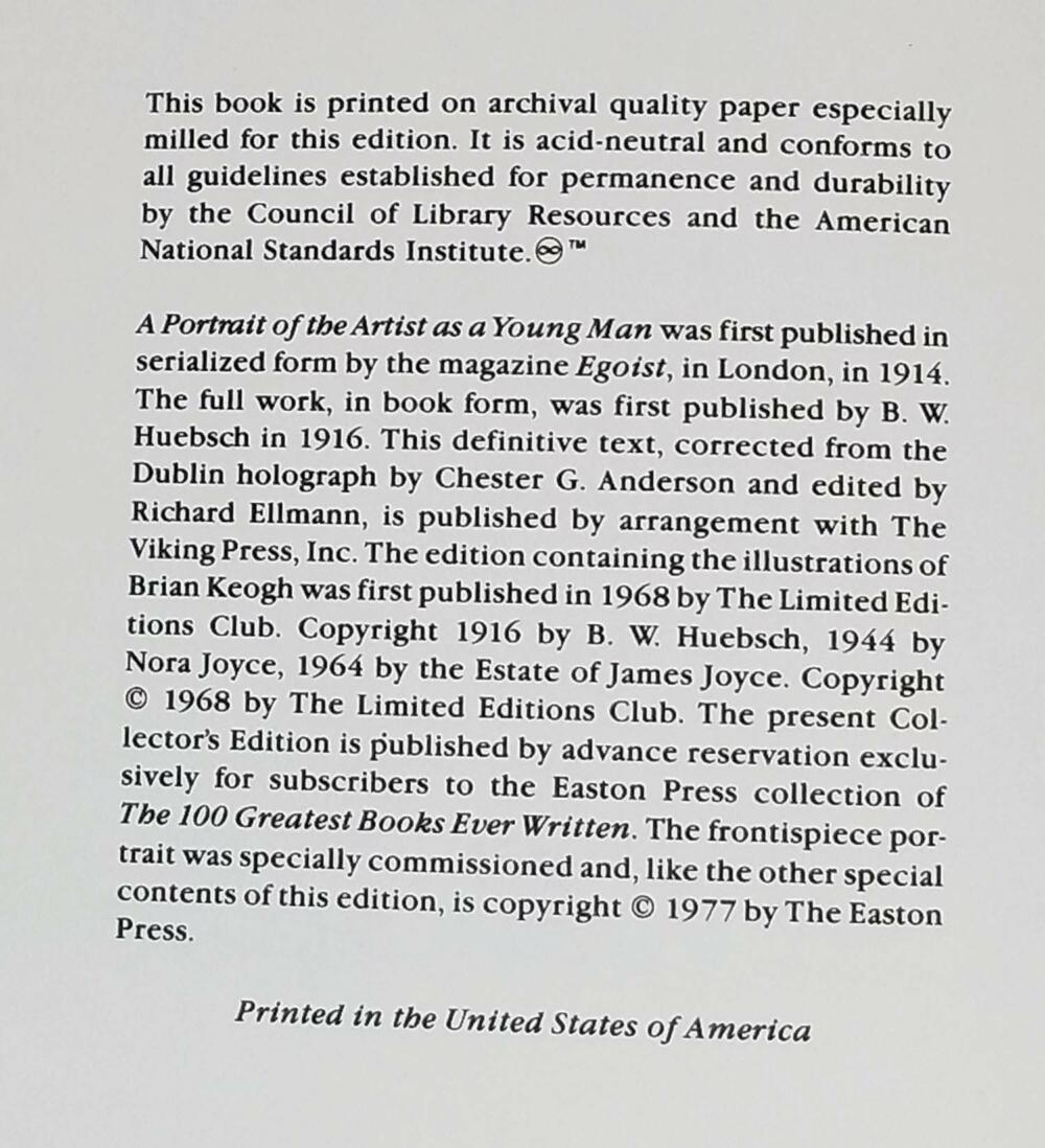 A Portrait of the Artist As a Young Man - James Joyce 1977 | Easton Press