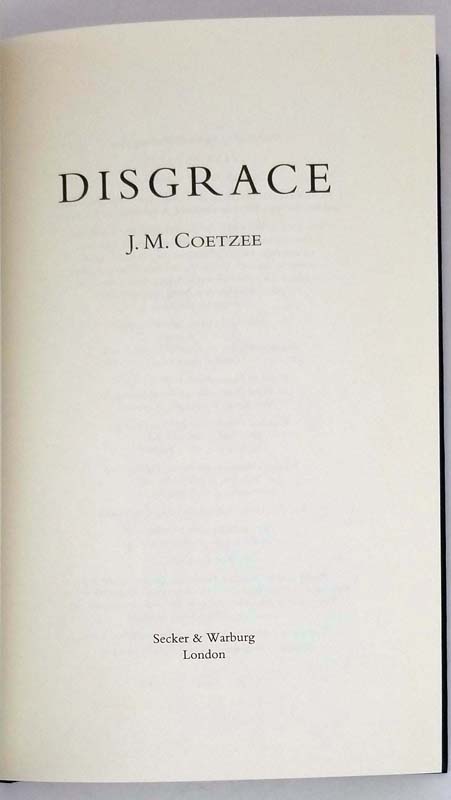 Disgrace - J. M. Coetzee 1999 | 1st Edition