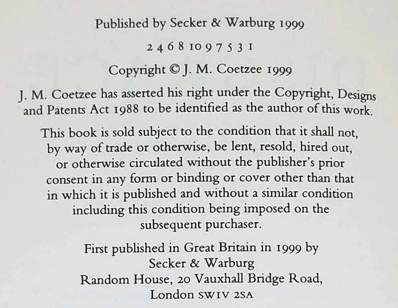 Disgrace - J. M. Coetzee 1999 | 1st Edition