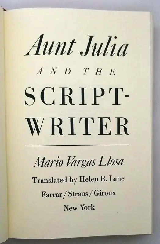 Aunt Julia And The Scriptwriter - Mario Vargas Llosa 1982 | 1st Edition