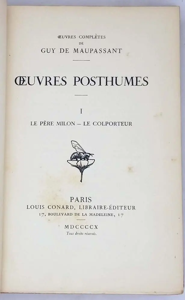 Oeuvres Posthumes - Guy de Maupassant 1910 | 1st Edition