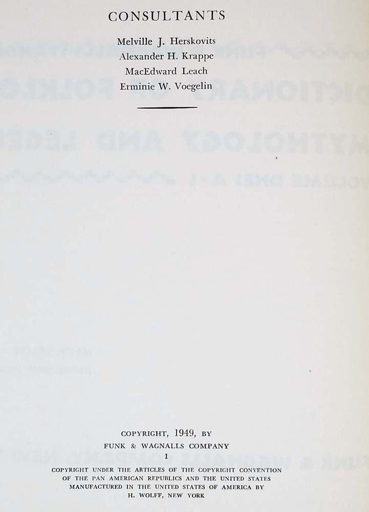 Wagnalls Standard Dictionary of Folklore Mythology and Legend. Two Volume Set 1949