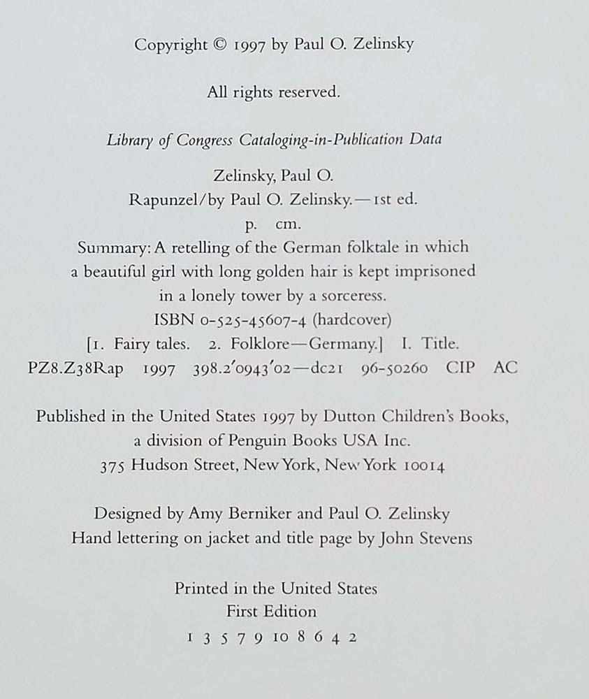 Rapunzel - Paul O. Zelinsky 1997 | 1st Edition