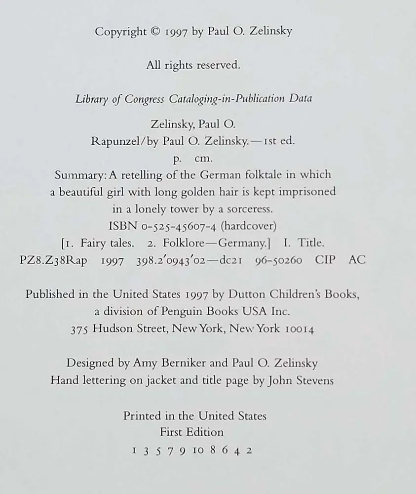 Rapunzel - Paul O. Zelinsky 1997 | 1st Edition Rapunzel - Paul O. Zelinsky 1997 | 1st Edition