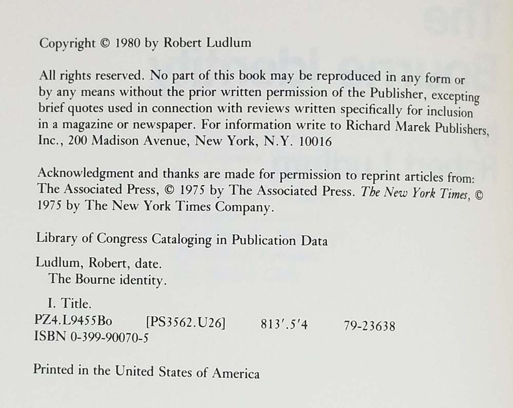 The Bourne Identity - Robert Ludlum 1980 | 1st Edition