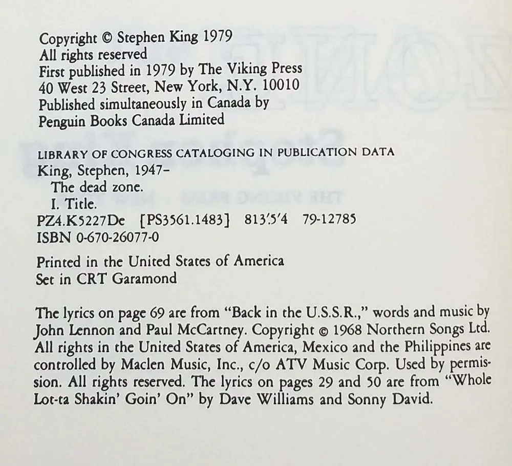 The Dead Zone - Stephen King BCE 1979 Dead Zone - Stephen King BCE 1979