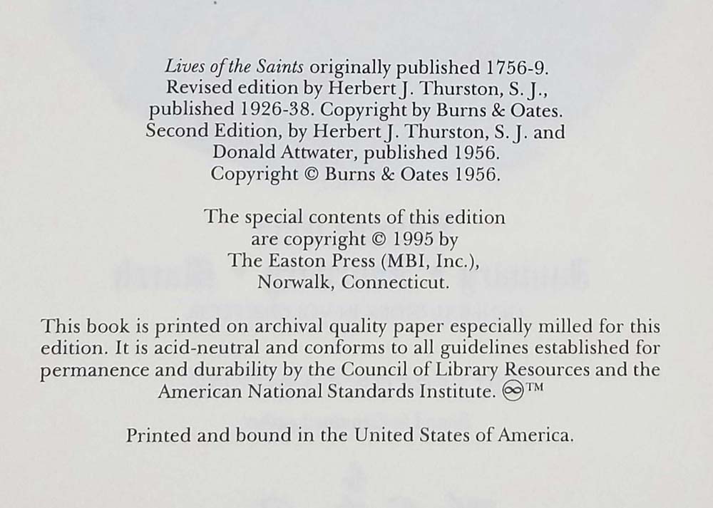 Butler's Lives of the Saints Vol. 1 - Herbert J. Thurston 1995 | Easton Press