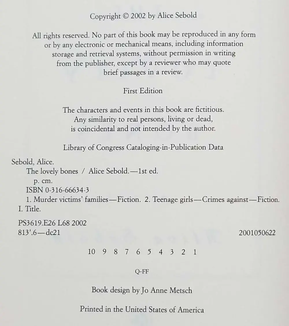 The Lovely Bones - Alice Sebold 2002 | 1st Edition The Lovely Bones - Alice Sebold 2002 | 1st Edition