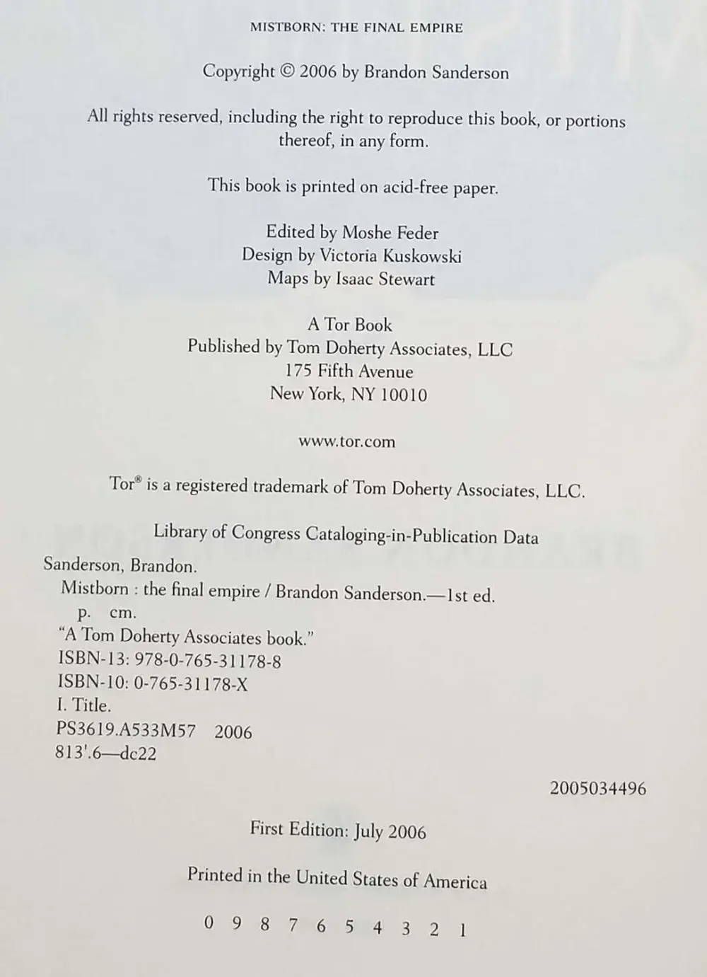 Mistborn - Brandon Sanderson 2006 | 1st Edition