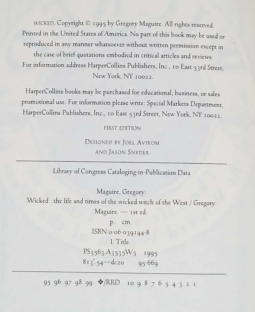 Wicked: The Life and Times of the Wicked Witch of the West - Gregory Maguire 1995 | 1st Edition