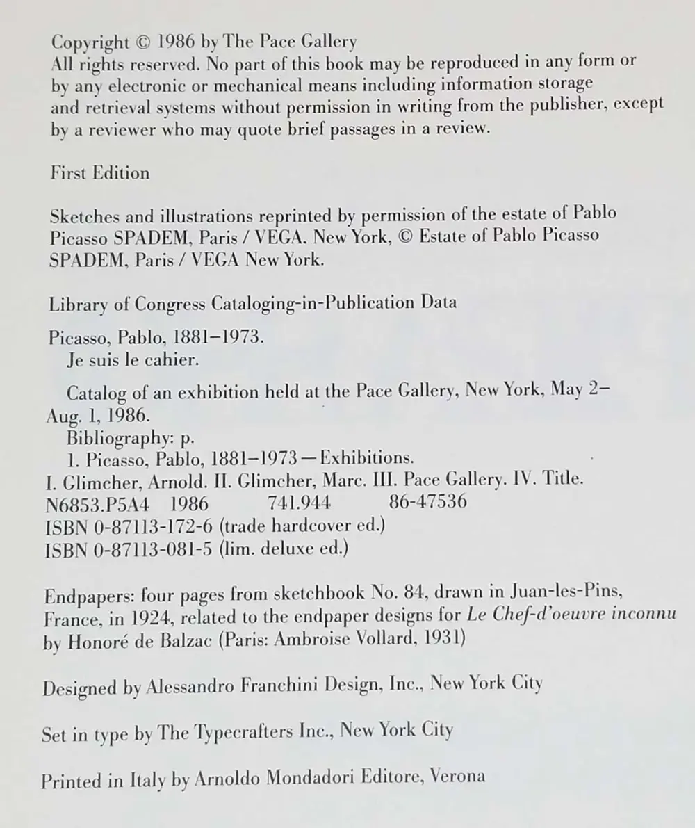 Je Suis Le Cahier: The Sketchbooks of Picasso 1986