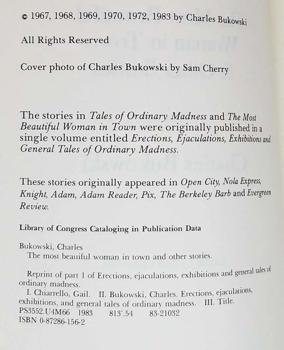 The Most Beautiful Woman in Town - Charles Bukowski 1983 | 1st Edition