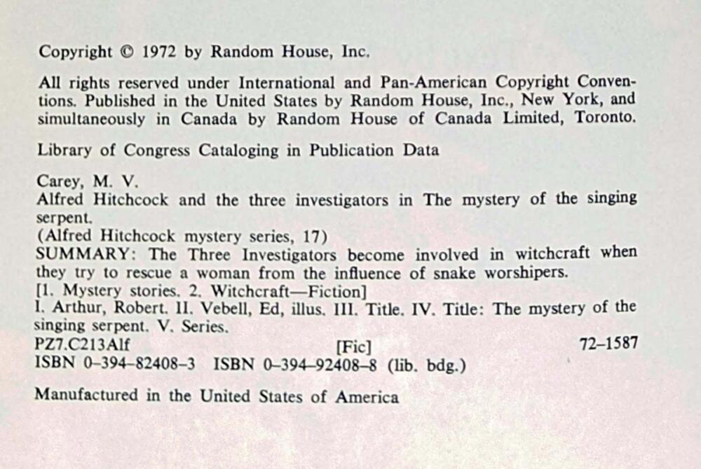 Mystery of the Singing Serpent - Hitchcock & the Three Investigators #17 | 1st Edition