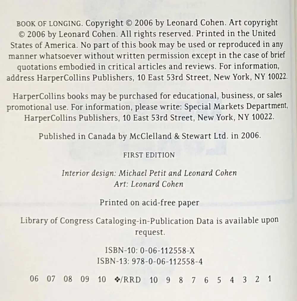 Book of Longing - Leonard Cohen 2006 | 1st Edition