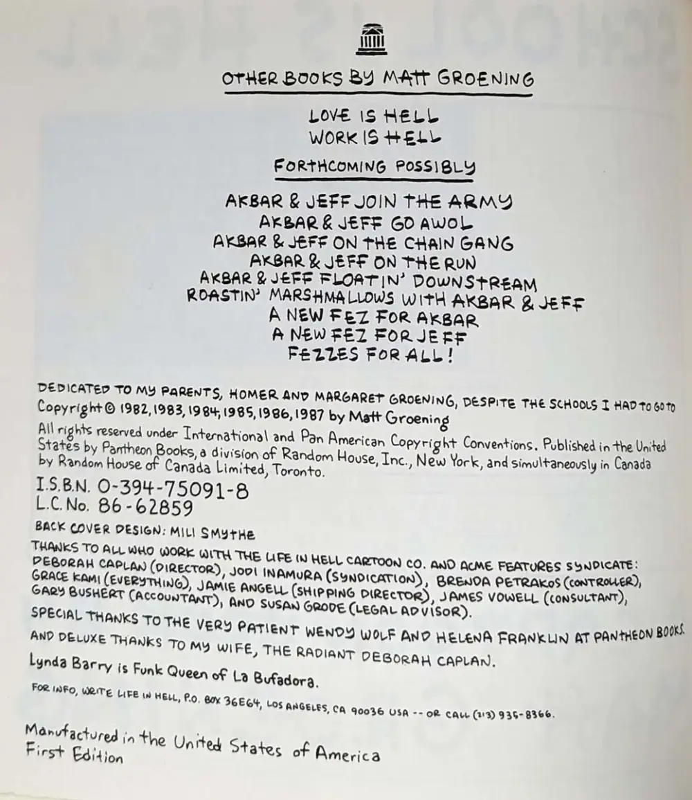 School is Hell - Matt Groening 1987 | 1st Edition