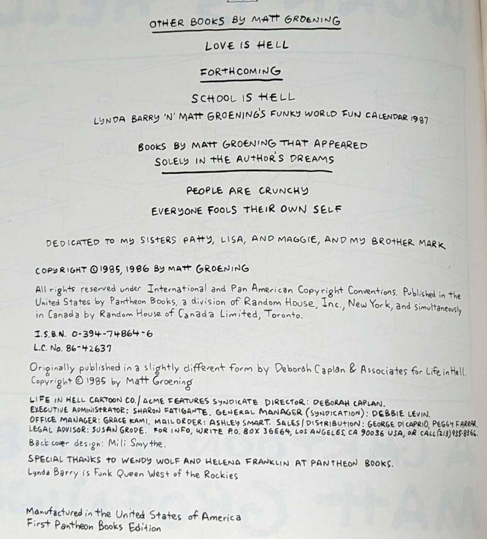 Work is Hell - Matt Groening 1986 | 1st Edition