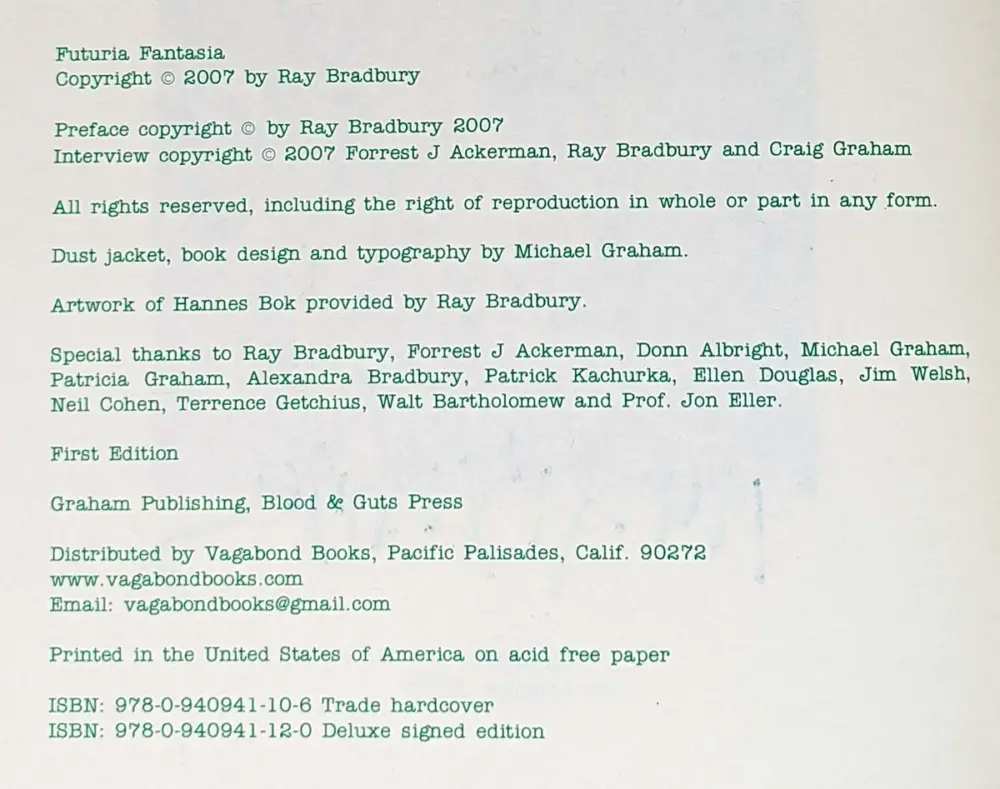 Futuria Fantasia - Ray Bradbury 2007 | 1st Edition SIGNED
