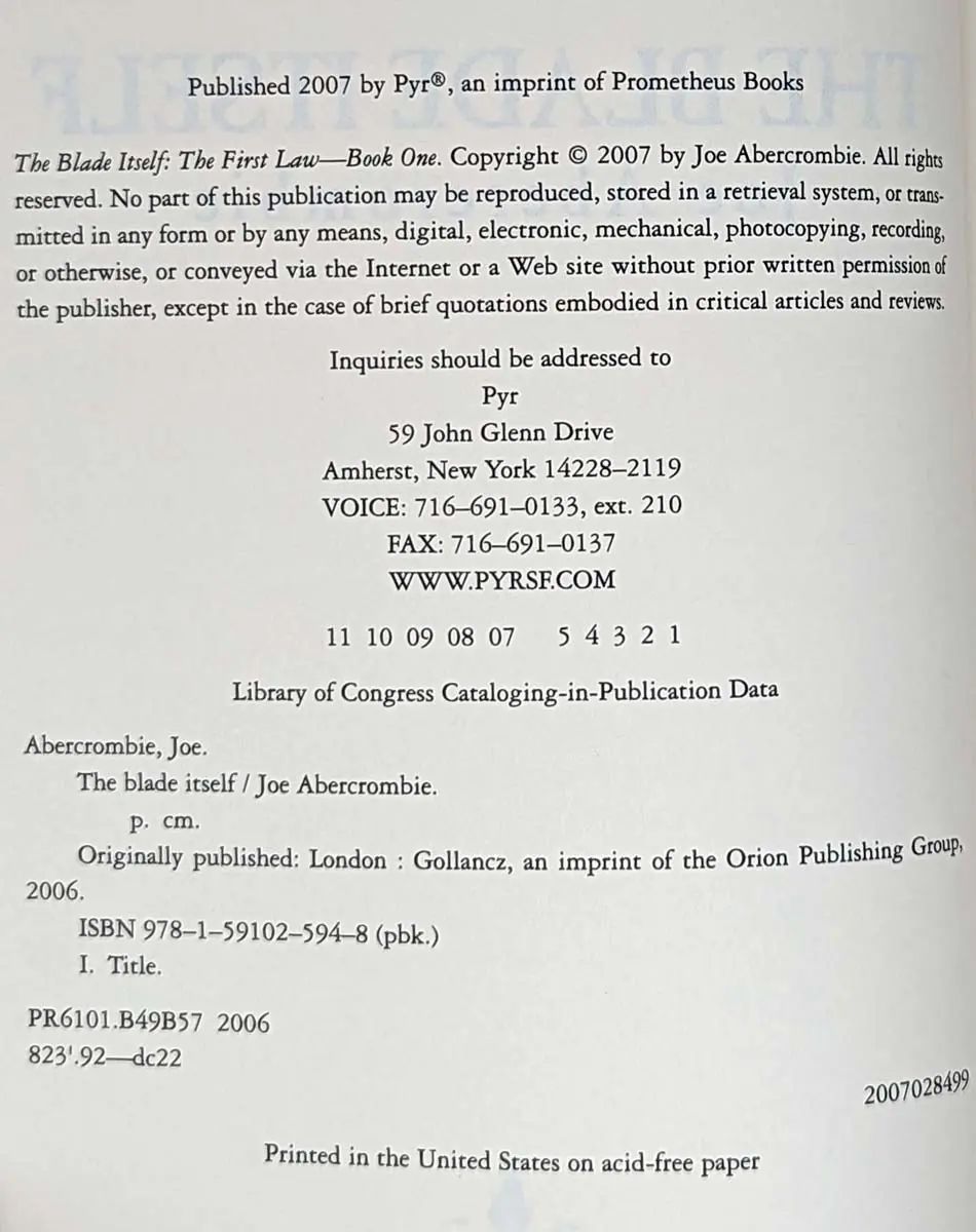 The Blade Itself - Joe Abercrombie 2007 | 1st Edition