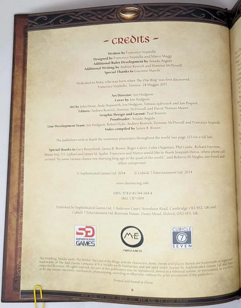One Ring Roleplaying Game RPG - Francesco Nepitello 2014