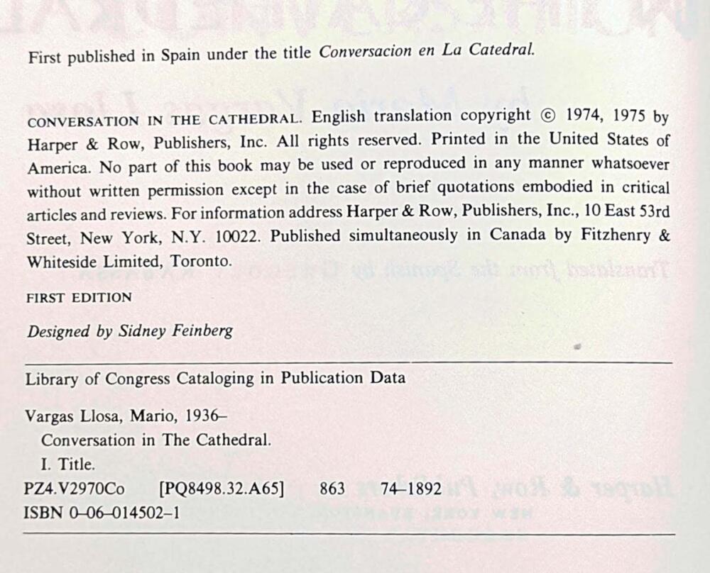 Conversation in the Cathedral - Mario Vargas Llosa 1975 | 1st Edition