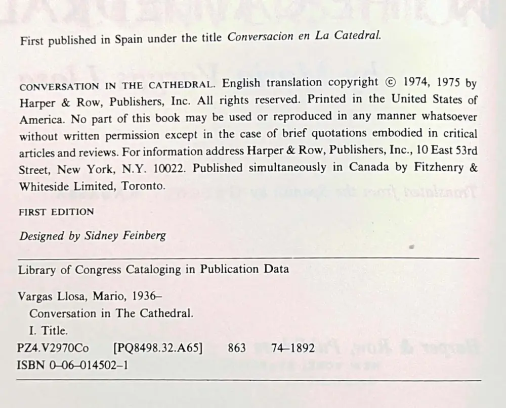 Conversation in the Cathedral - Mario Vargas Llosa 1975 | 1st Edition