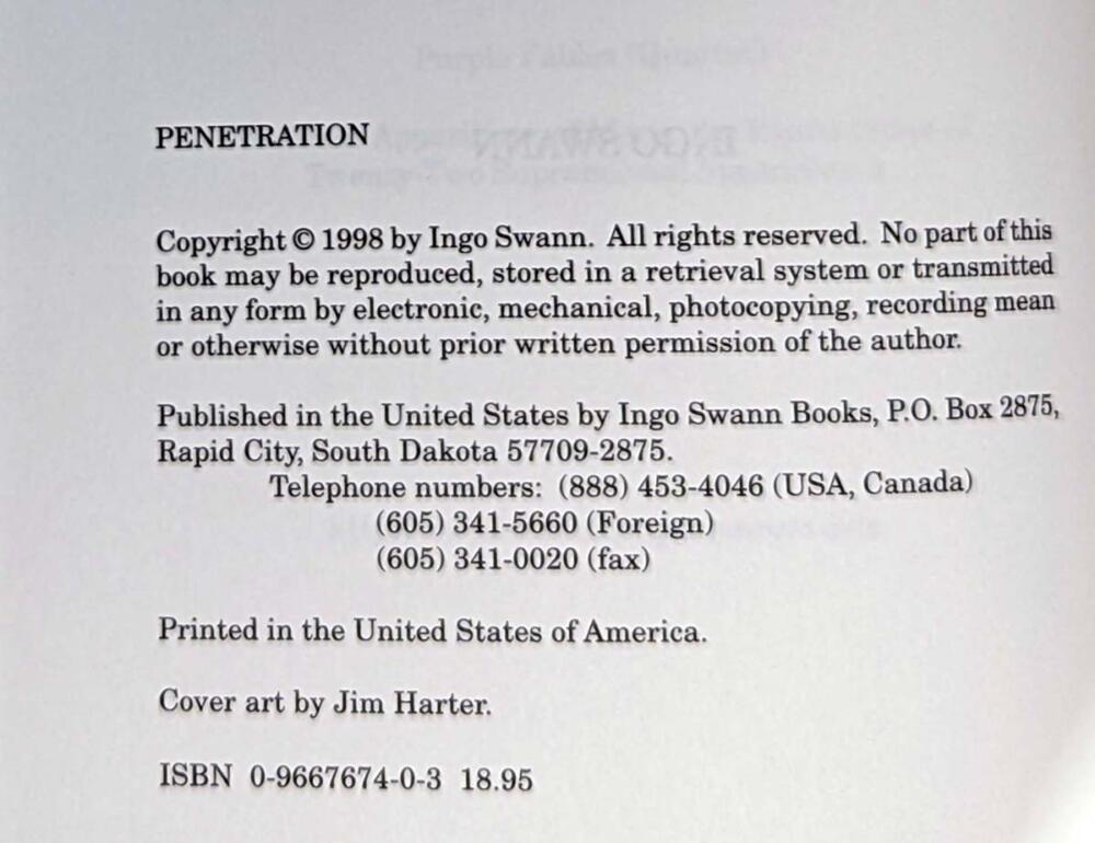 Penetration: The Question of Extraterrestrial and Human Telepathy - Ingo Swann 1998 | 1st Edition