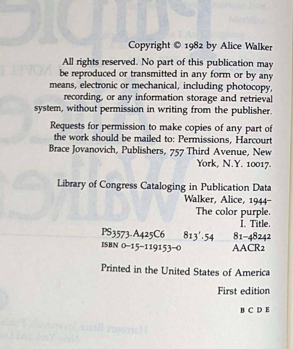 The Color Purple - Alice Walker 1982 | 1st Edition
