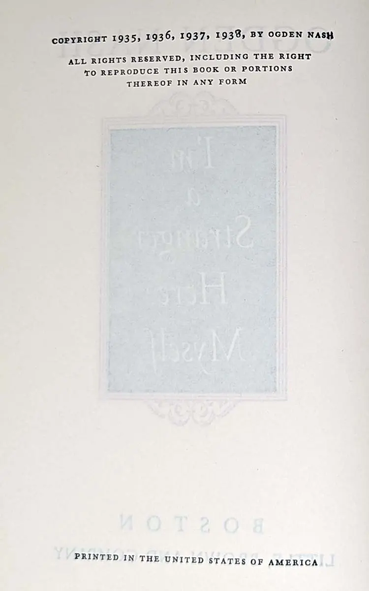 I'm a Stranger Here Myself - Ogden Nash 1938 | 1st Edition