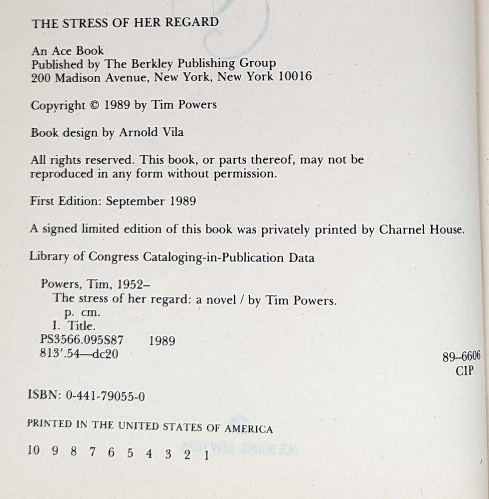 The Stress of Her Regard - Tim Powers 1989 | 1st Edition