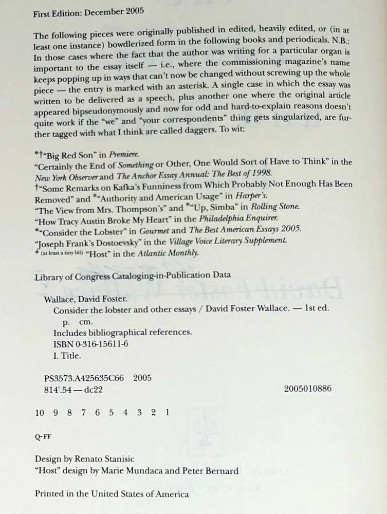 Consider the Lobster - David Foster Wallace 2005 | 1st Edition SIGNED