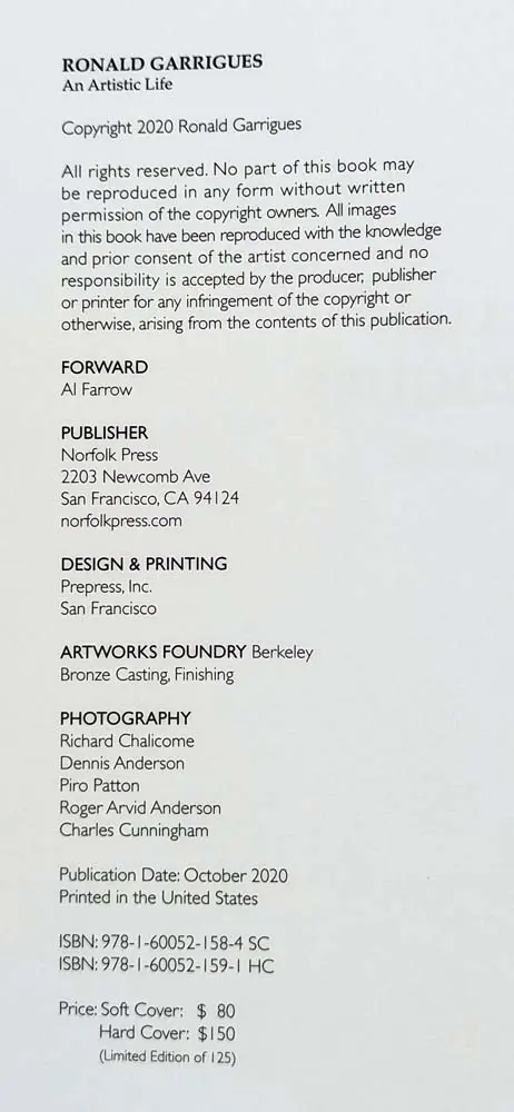 Ronald Garrigues Monograph, Catalogue Raisonné 2020 | Limited edition Ronald Garrigues Monograph, Catalogue Raisonné 2020 | Limited edition