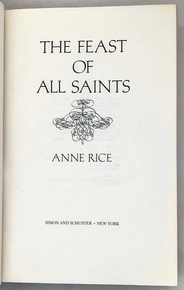 The Feast of All Saints - Anne Rice 1979 | 1st Edition