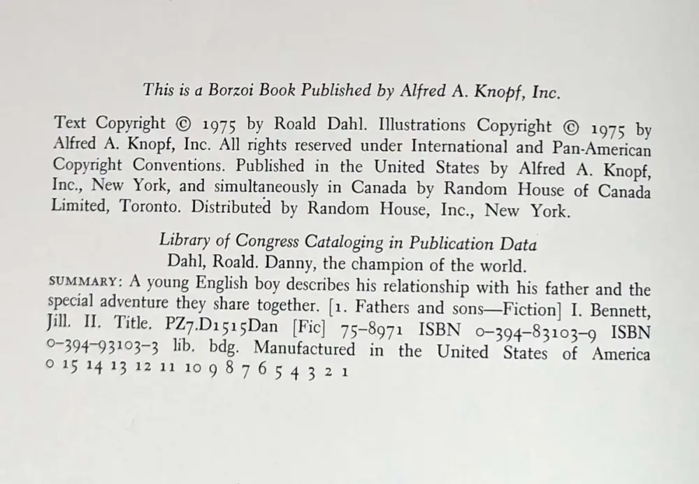 Danny the Champion of the World - Roald Dahl 1975 | 1st Edition