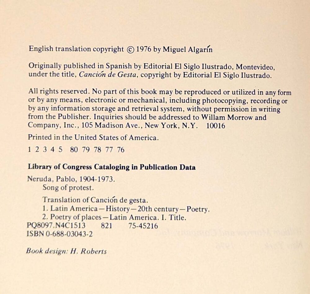Song of Protest - Paul Neruda 1976 | 1st Edition