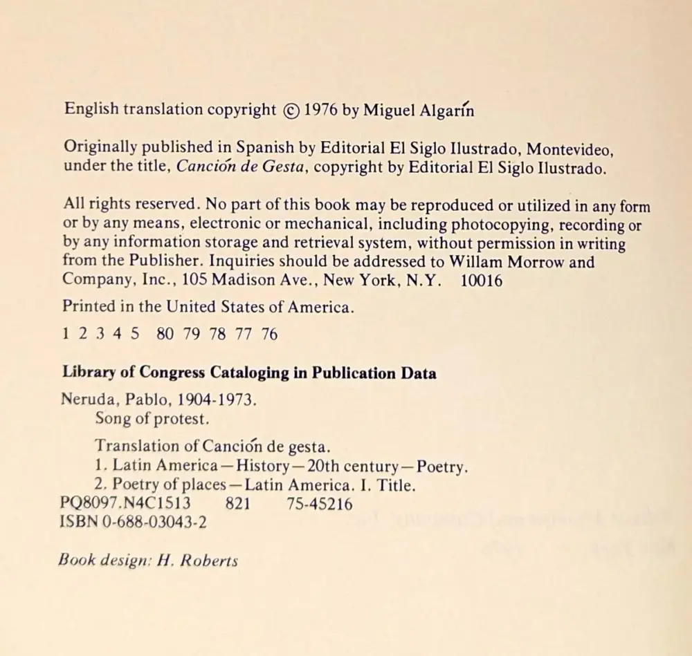 Song of Protest - Paul Neruda 1976 | 1st Edition