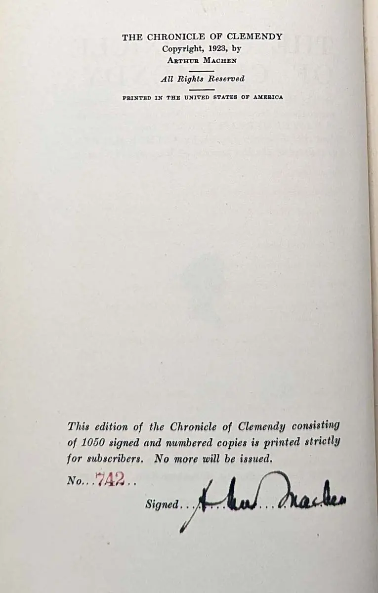 Chronicle of Clemendy - Arthur Machen 1923 | 1st Ltd Edition SIGNED