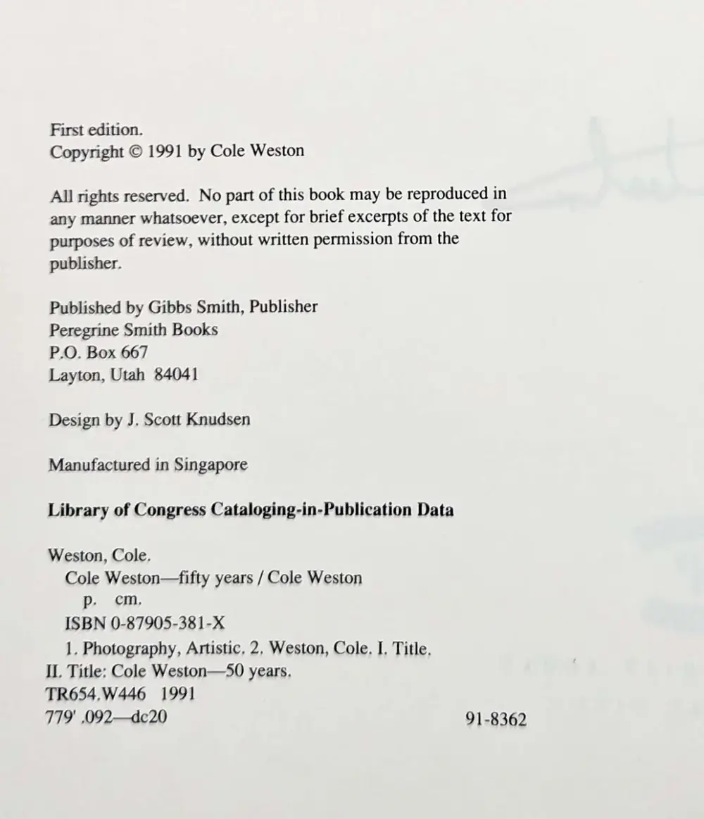 Fifty Years - Cole Weston 1991 | 1st Edition SIGNED