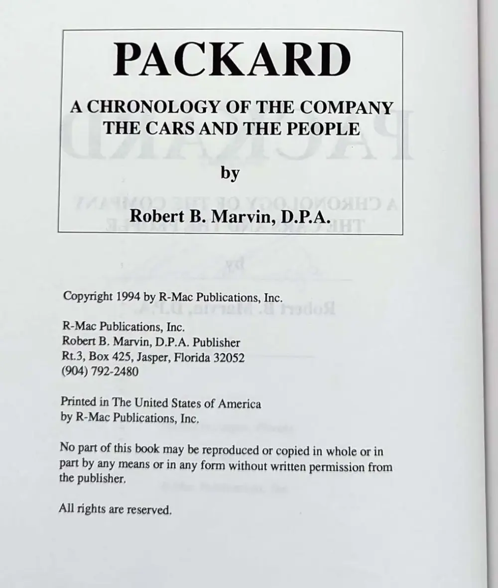 Packard: A Chronology - Robert J. Marvin | Limited Edition SIGNED 1994