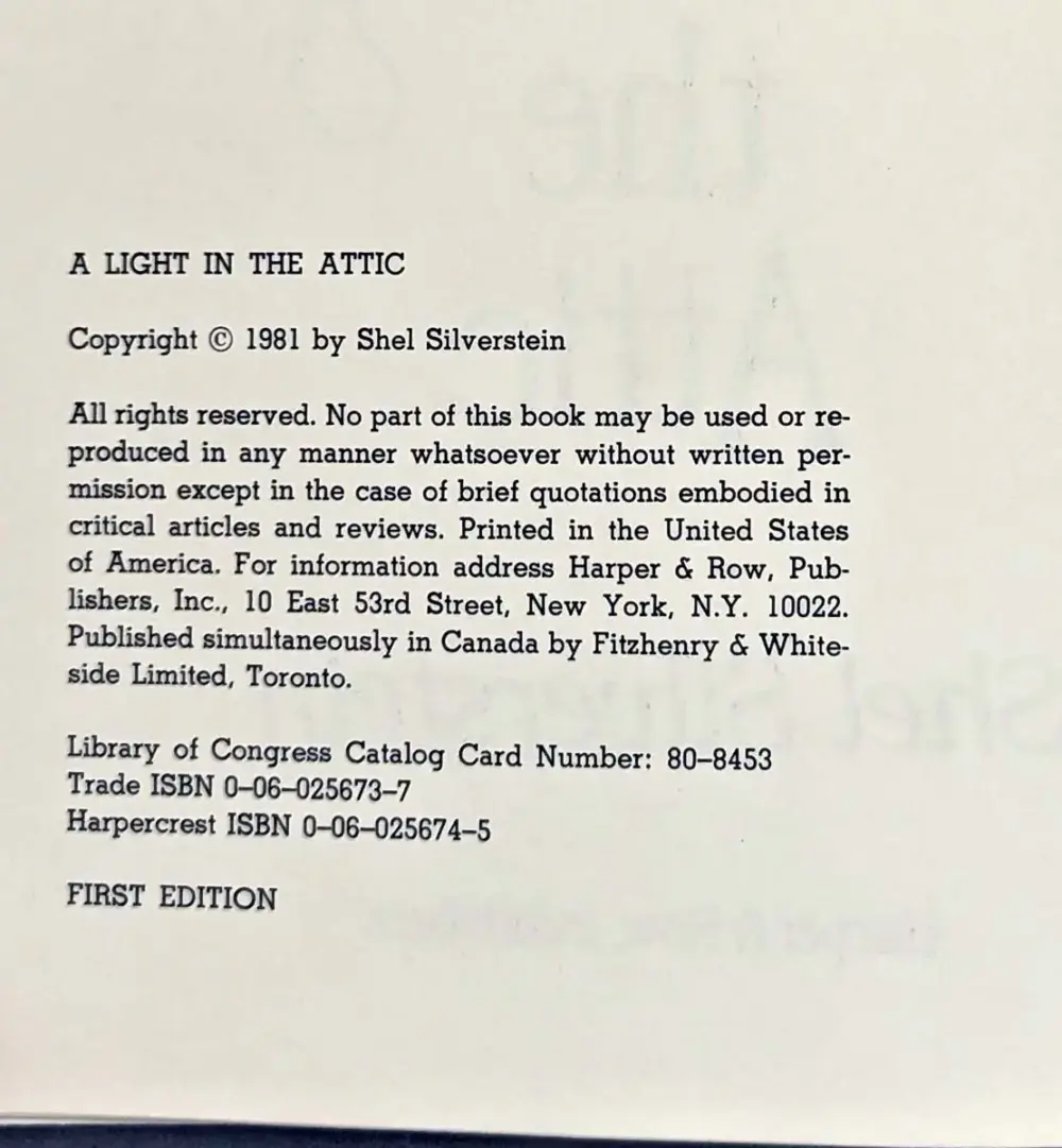 A Light in the Attic - Shel Silverstein 1981 | 1st Edition