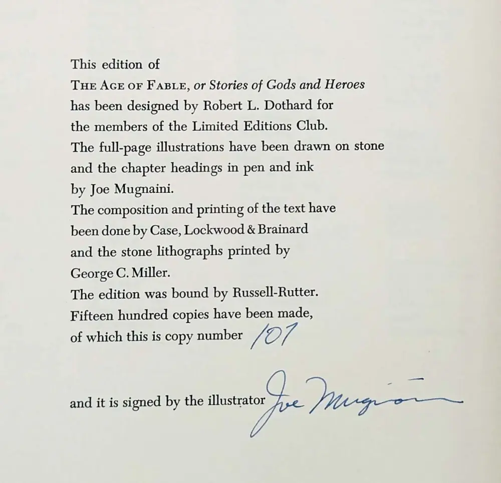 The Age of Fable - Thomas Bulfinch | Limited Edition Club 1958